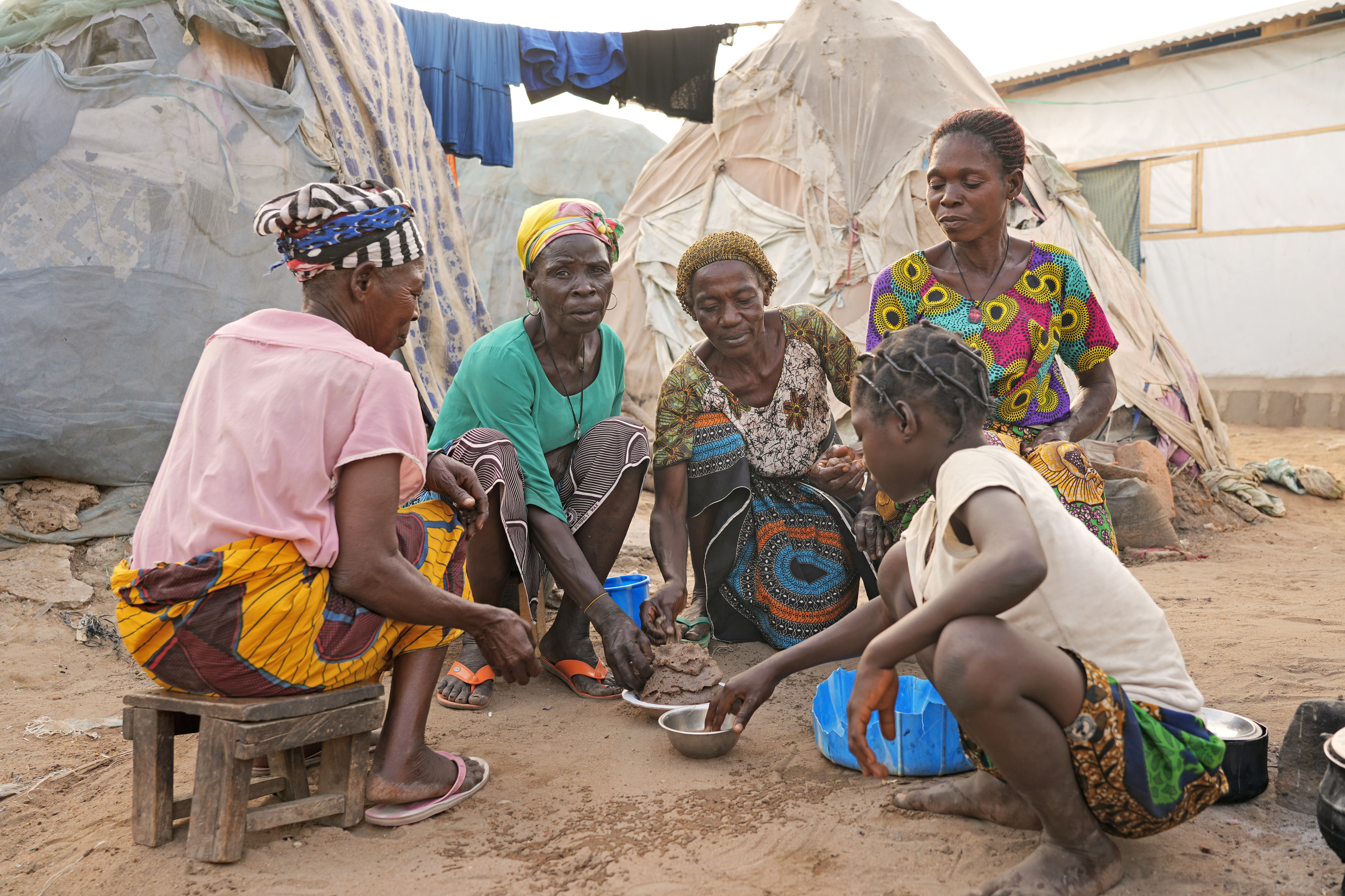 Family having meal in Benue State Christian Refugee Camp